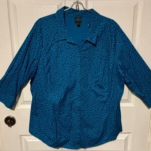 Worthington Women’s Brand 3/4 Sleeve Button Up Collar Shirt Size 1X Stretch